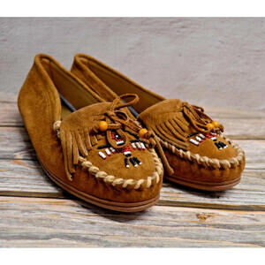 Moccasins Size 8.5 Leather Hunters Run Beaded